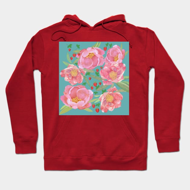 Peony and strawberry Hoodie by Flyingrabbit